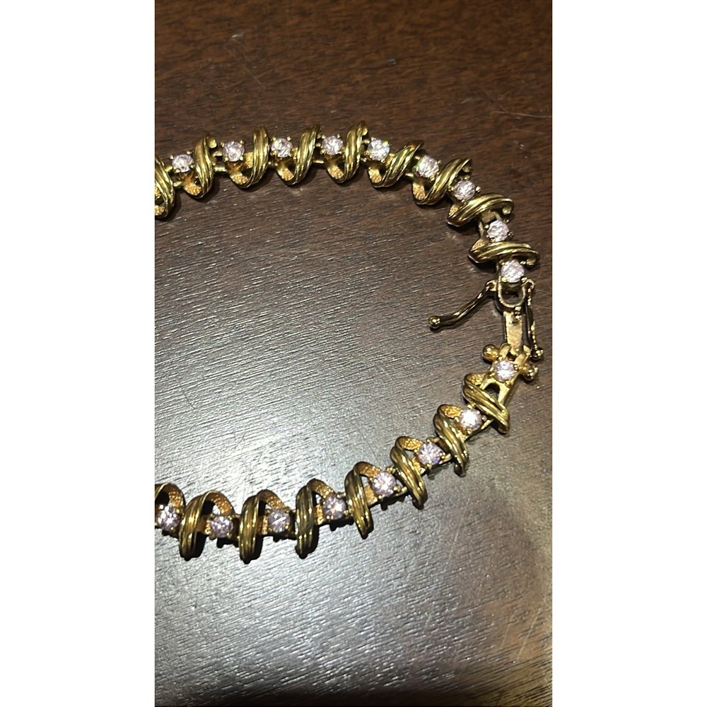 Gold Plated Sterling Silver PINK CZ Tennis Bracelet 7.5" —Sparkling‎ 925 - Picture 3 of 7